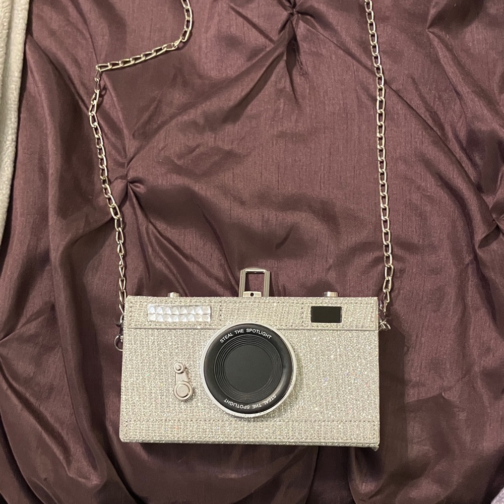 Silver Camera-Shaped Crossbody Bag